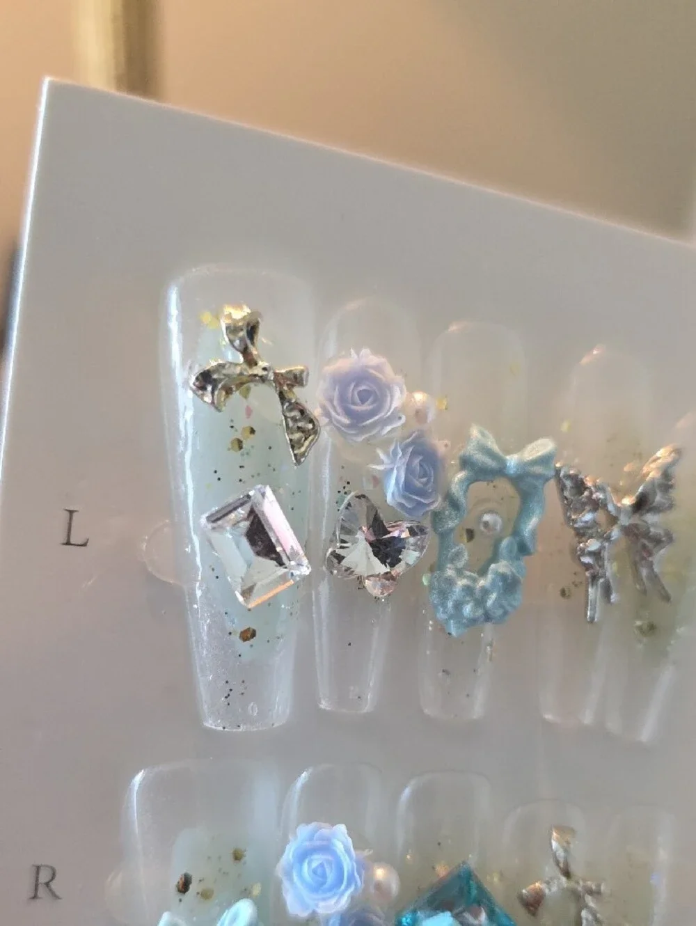 Blue Floral Bow Press-On Nail Set Size Large
